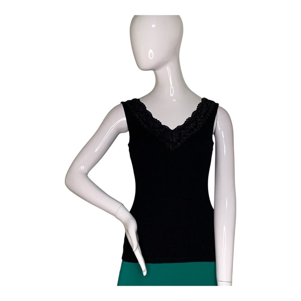 Style & Co. Top Sleeveless Ribbed Lace V-Neck Black Size S
